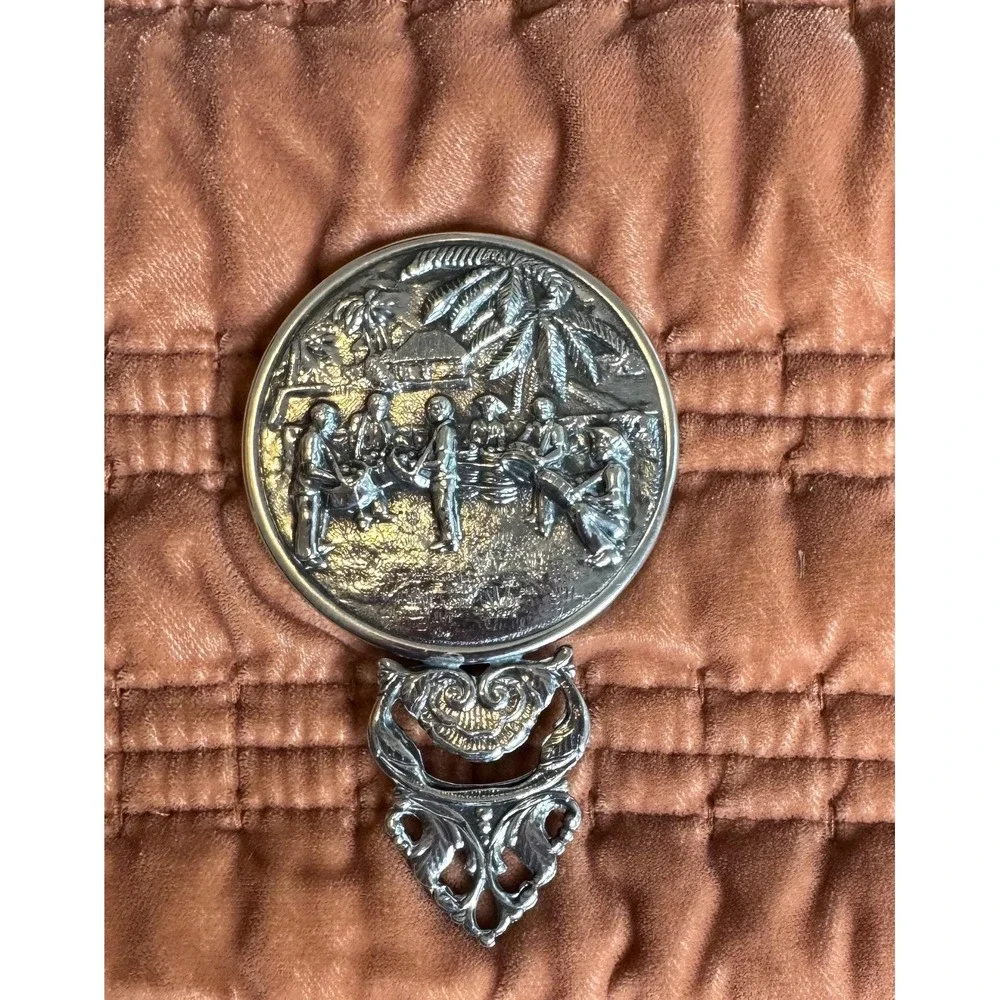Vintage Hans Jensen Denmark Silver Plated Hand Mirror
